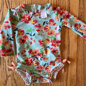 Ruffle Butts Blue and Red Rashguard Swimwear